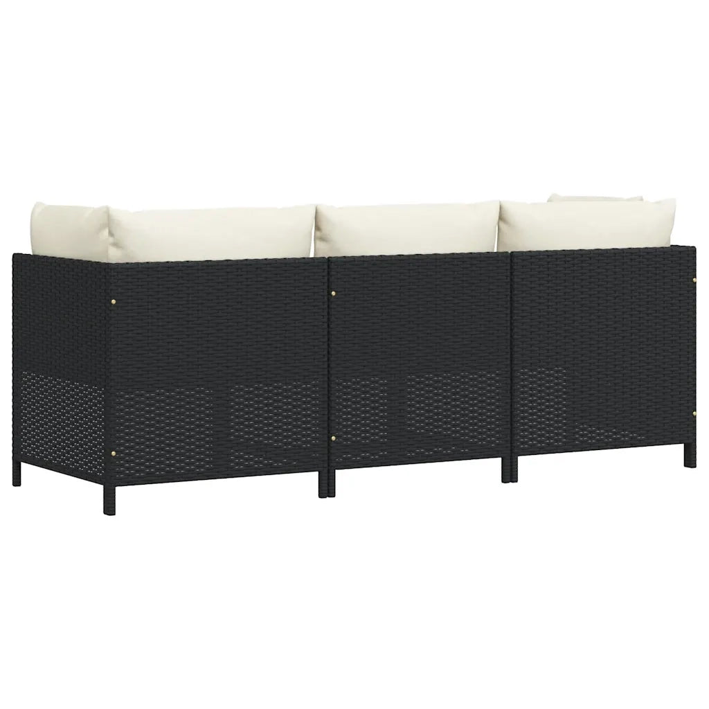 Divano da Giardino a 3 Posti con Cuscini-Sofa da Giardino-Divano da esterno in Polyrattan Nero