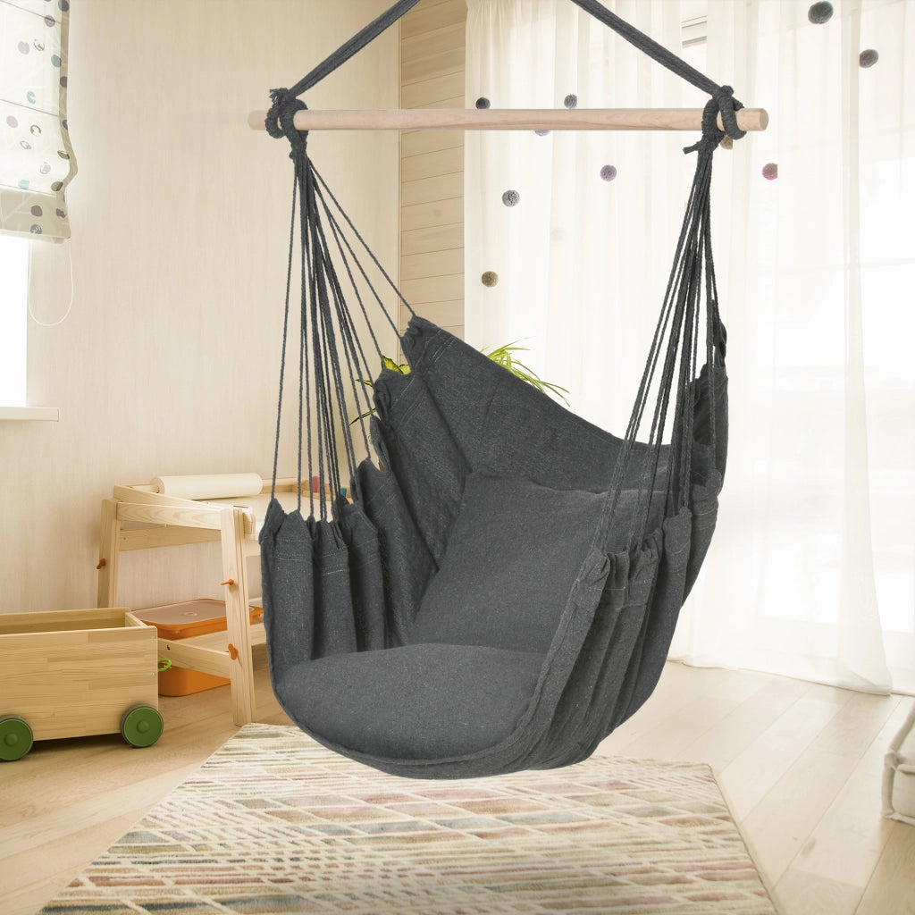 Poltrona sospesa da giardino con cuscini ¨C zephmum ¨C tessuto grigio scuro 100x80x120 cm