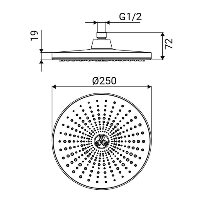 Soffione nero e cromato 1 funzione - Serie Vortex