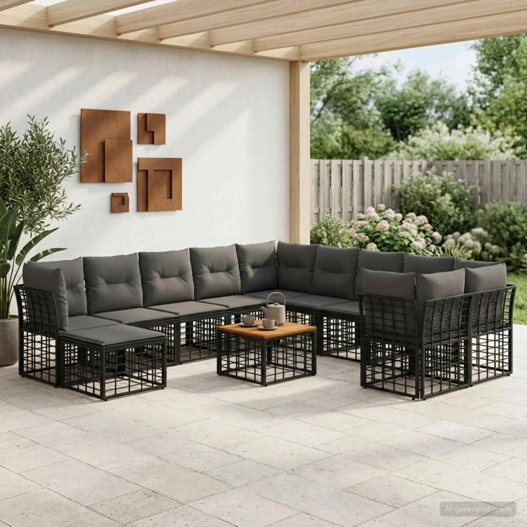 Set di divani da esterno 12 pcs Nero e Grigio scuro Poliestere 3437627