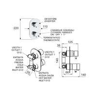 Rubinetto termostatico doccia a due posizioni su piastra unica - serie minimal thermo