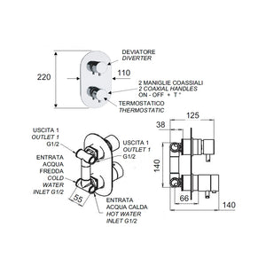 Rubinetto termostatico doccia a due posizioni su piastra unica - serie minimal thermo