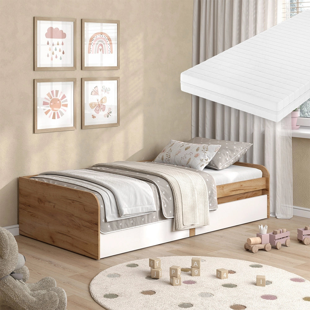 Vicco Letto per bambini Bianco/Artisan 90x200 cm con materasso