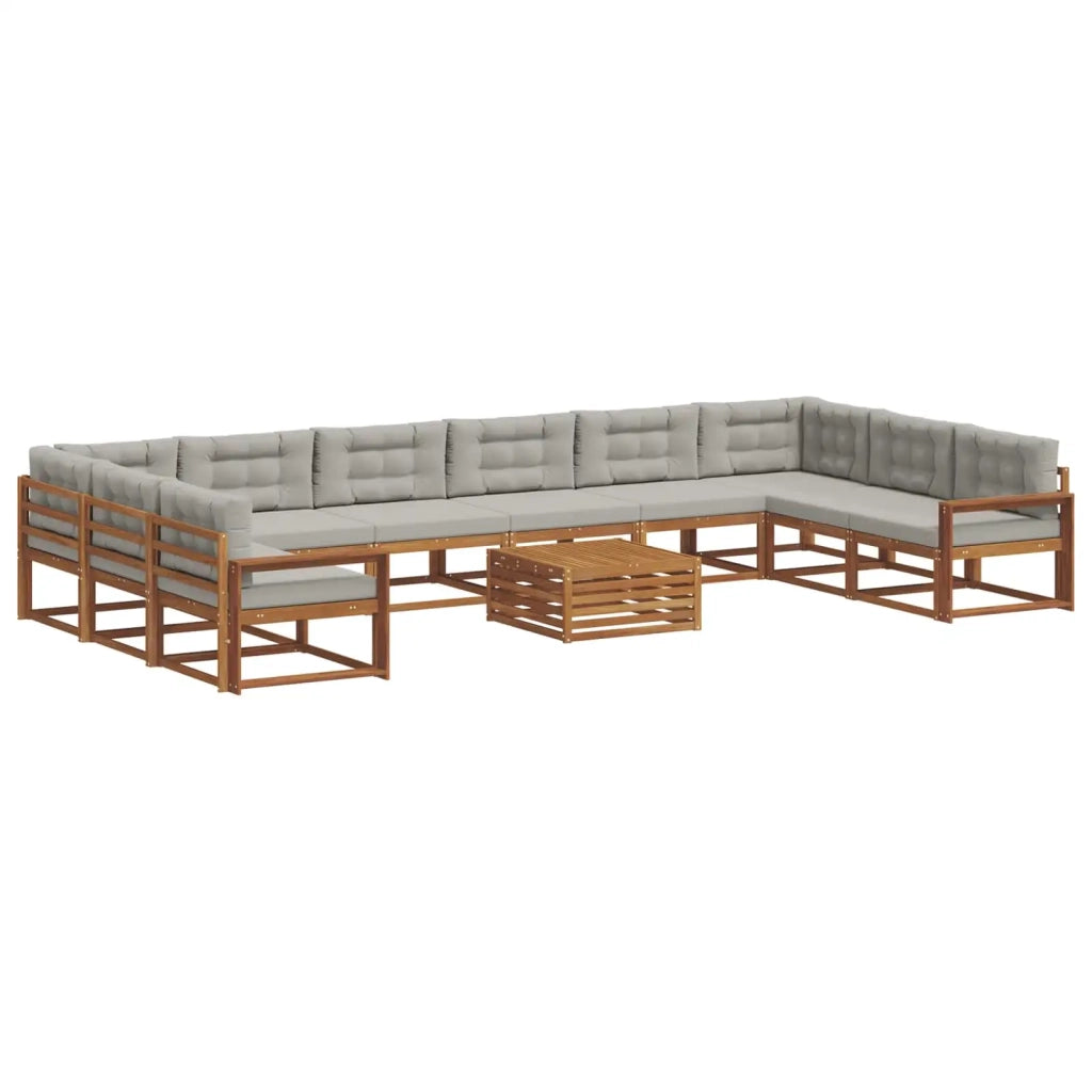 Set di divani da esterno 11 pcs Grigio Naturale e Chiaro