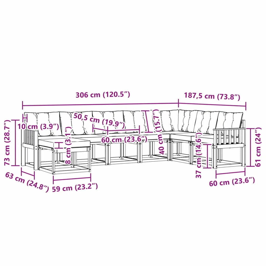 Set di divani da esterno 8 pcs Bianco e Grigio Chiaro