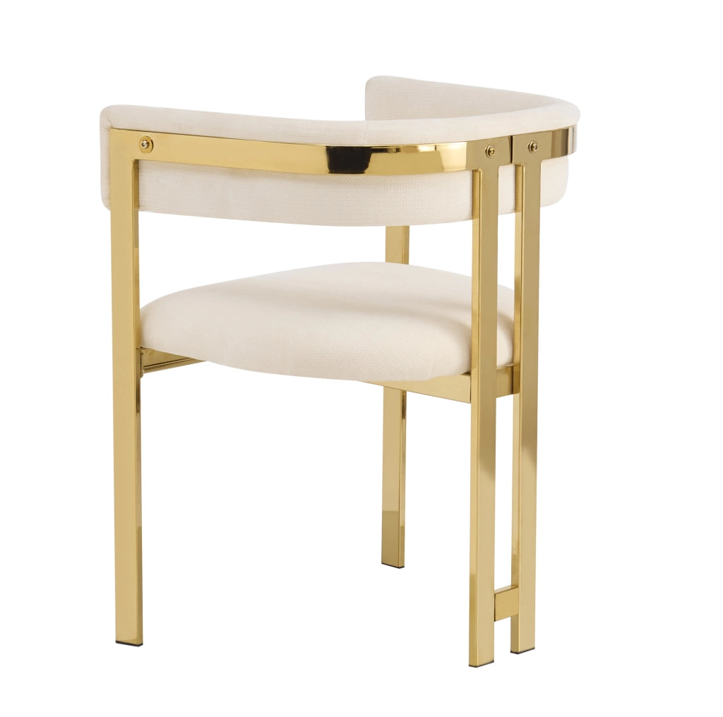 Set di 2 sedie con schienale semicircolare; rivestimento in chenille; beige e oro