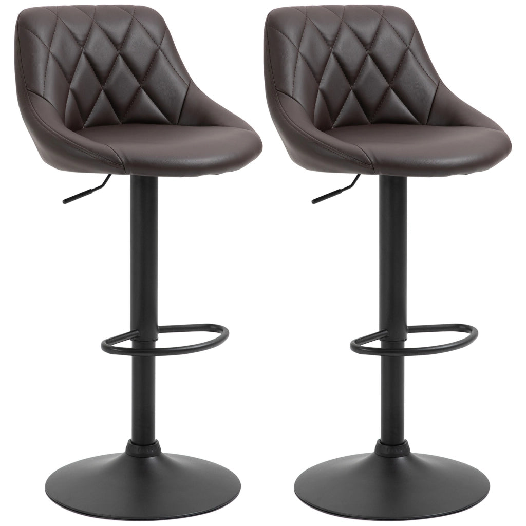 EasyComfort Set 2 Sgabelli da Bar Regolabili con Schienale e Poggiapiedi, Base in Metallo e Seduta in Similpelle, 46x48x83-104 cm, Marrone e Nero
