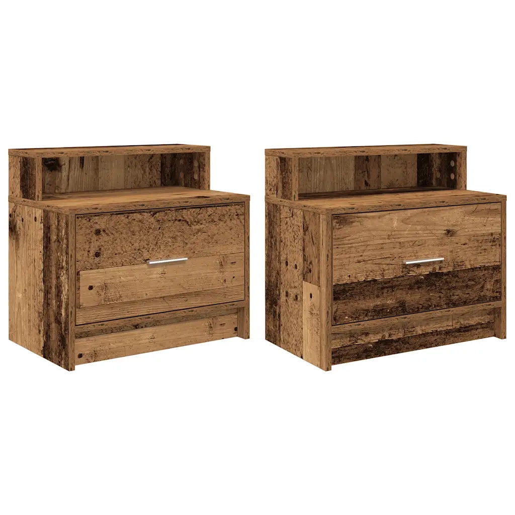 Comodini con Cassetto 2 pz in Legno Antico 51x31x47 cm