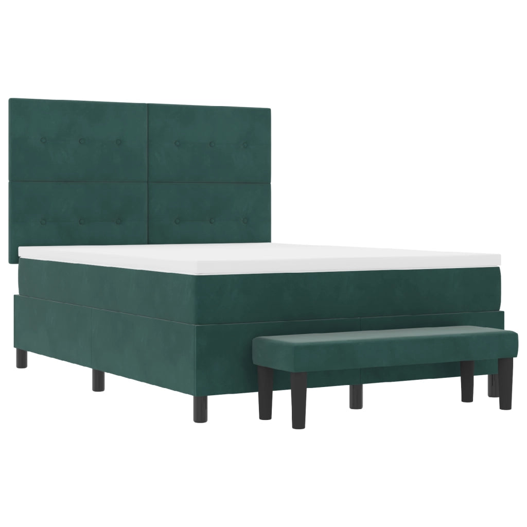 Letto Box Spring con Materasso e Panca Verde Scuro 140x190 cm Velluto