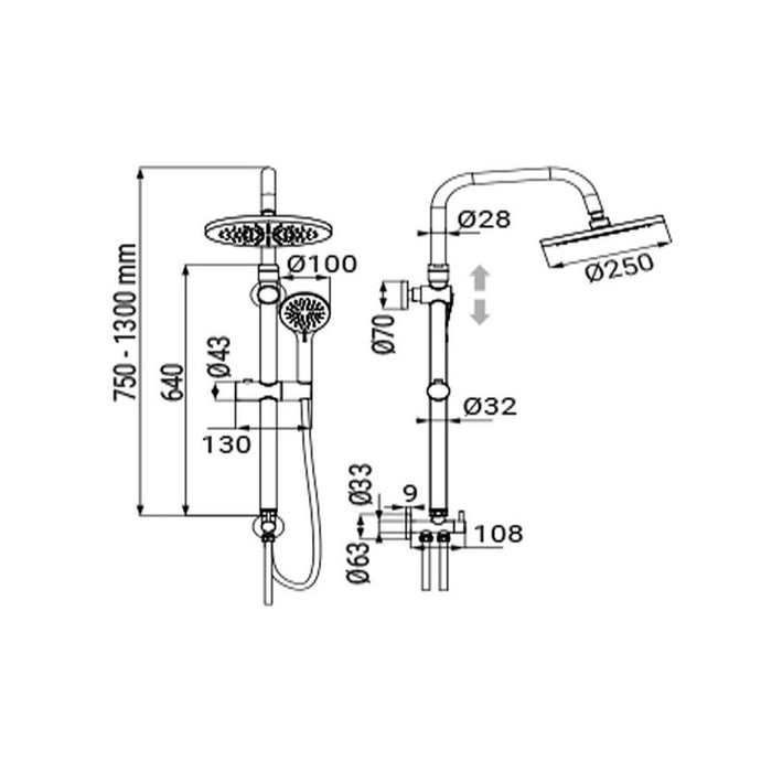 Colonna doccia serie papete cromato con doccia 3 getti