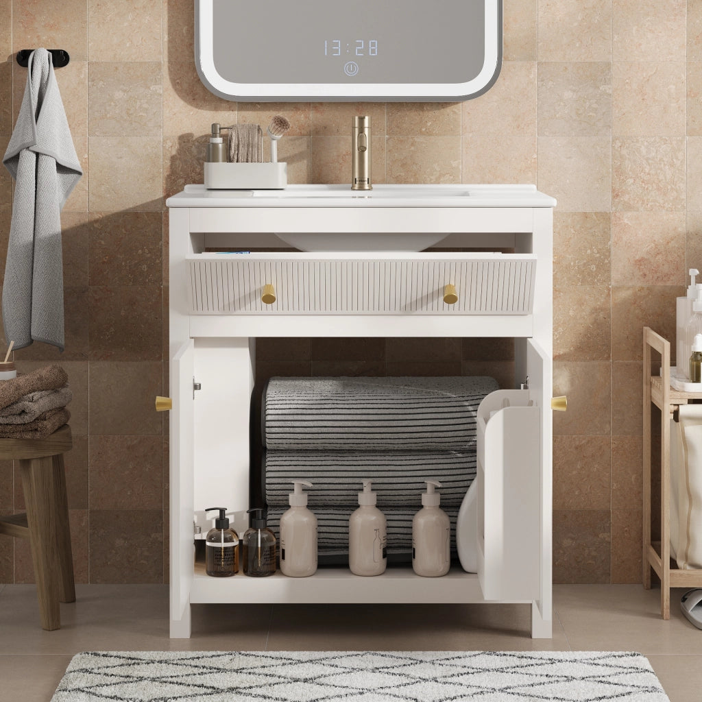 MOBILE DA BAGNO 81 x 46,5 x 86,5 cm Bianco in MDF con lavabo in ceramica