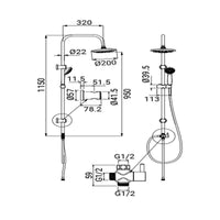 Colonna doccia serie airone cromata con soffione 20 cm in abs e doccetta 5 funzioni
