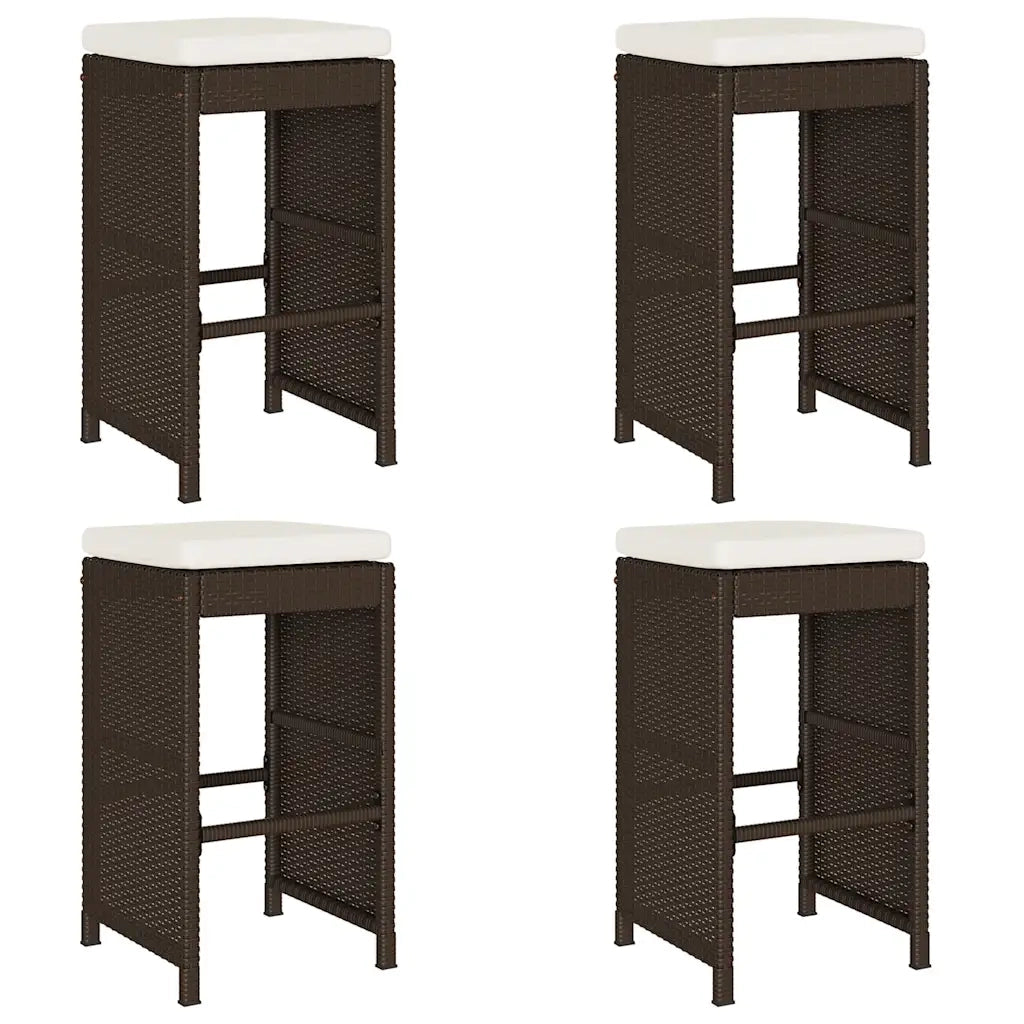 vidaXL Sgabelli Bar da Giardino con Cuscini 4 pz Marroni in Polyrattan
