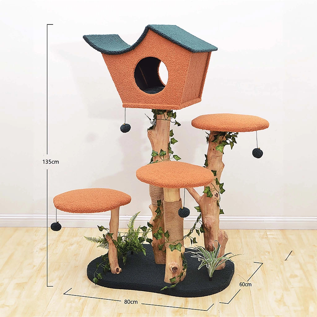 Fudajo Albero tiragraffi con effetto pianta 135 cm pelliccia e legno pero