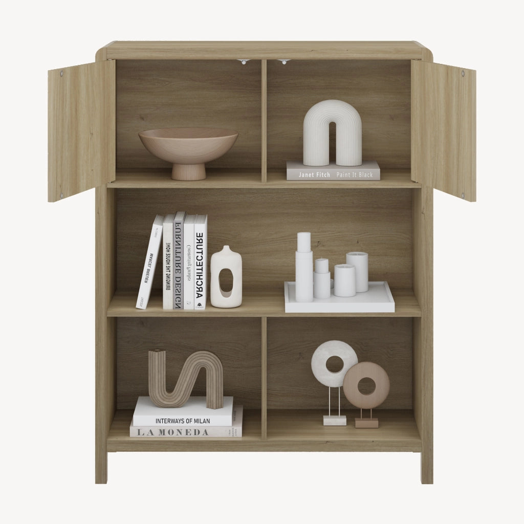 Credenza Bassa Lukkodso con 2 Ante e Scomparti Aperti 103x80x28 cm Effetto Rovere Rustico [en.casa]