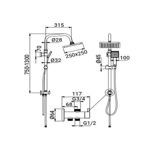 Colonna doccia serie oasi design quadro e risparmio acqua integrato