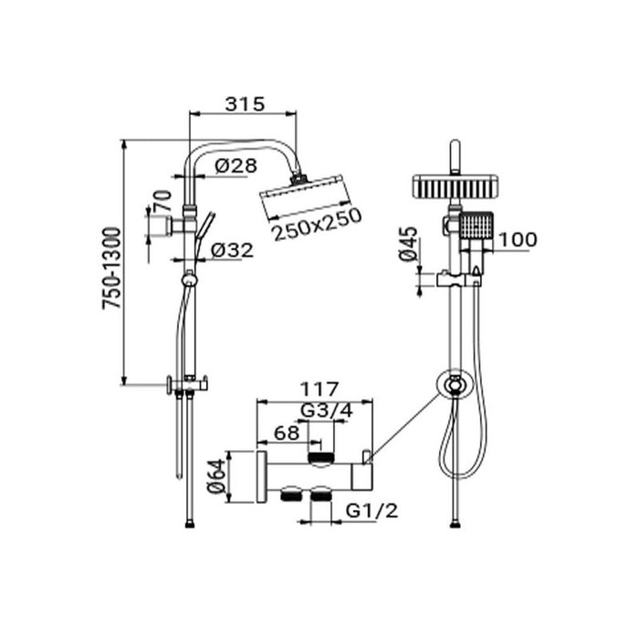 Colonna doccia serie oasi design quadro e risparmio acqua integrato