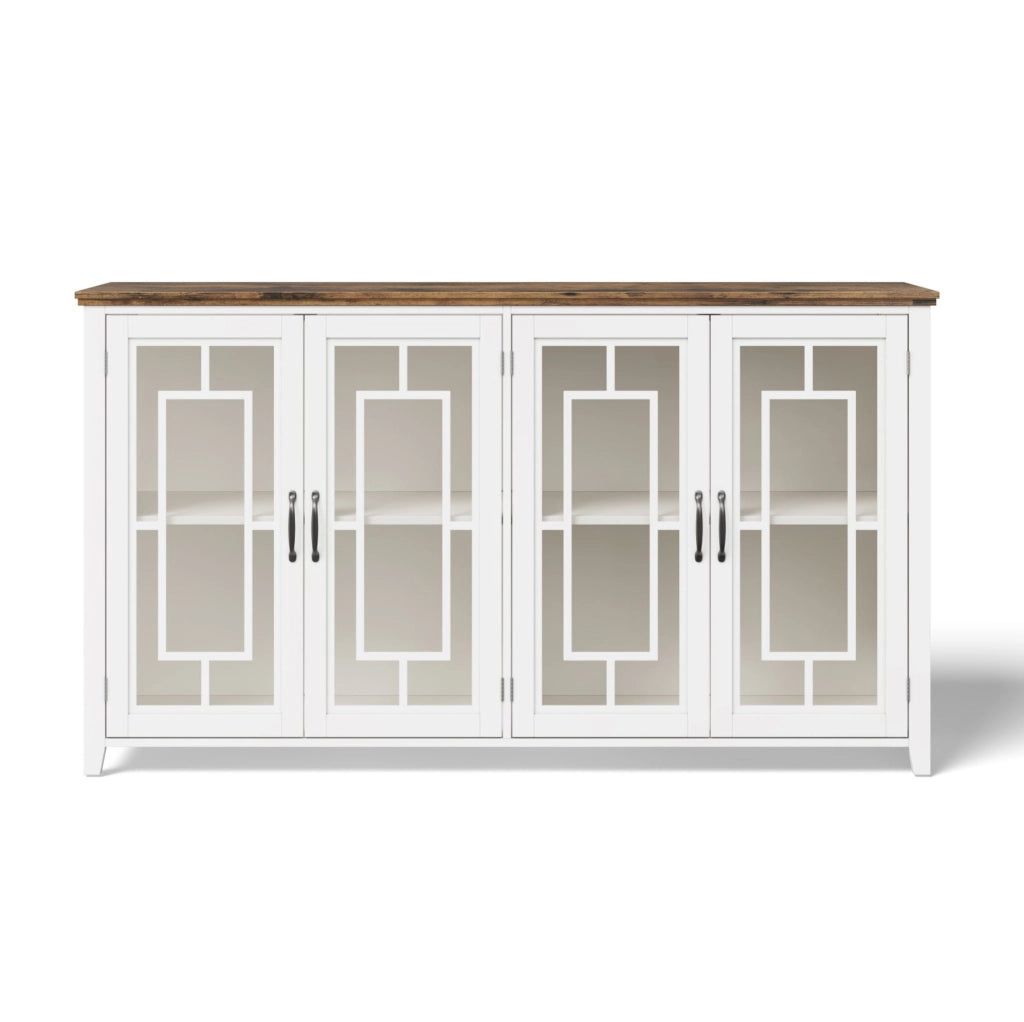 Credenza 160x40x86 cm con ampio spazio contenitivo e ante in vetro; MDF; bianco