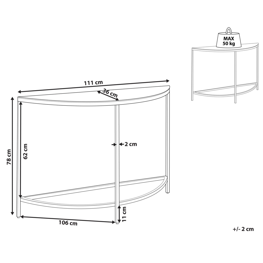 Consolle Bianco con Vetro Temperato dorato Acciaio Inossidabile 111 x 36 cm Mezza Luna Glam Modern Soggiorno Camera da Letto Corridoio
