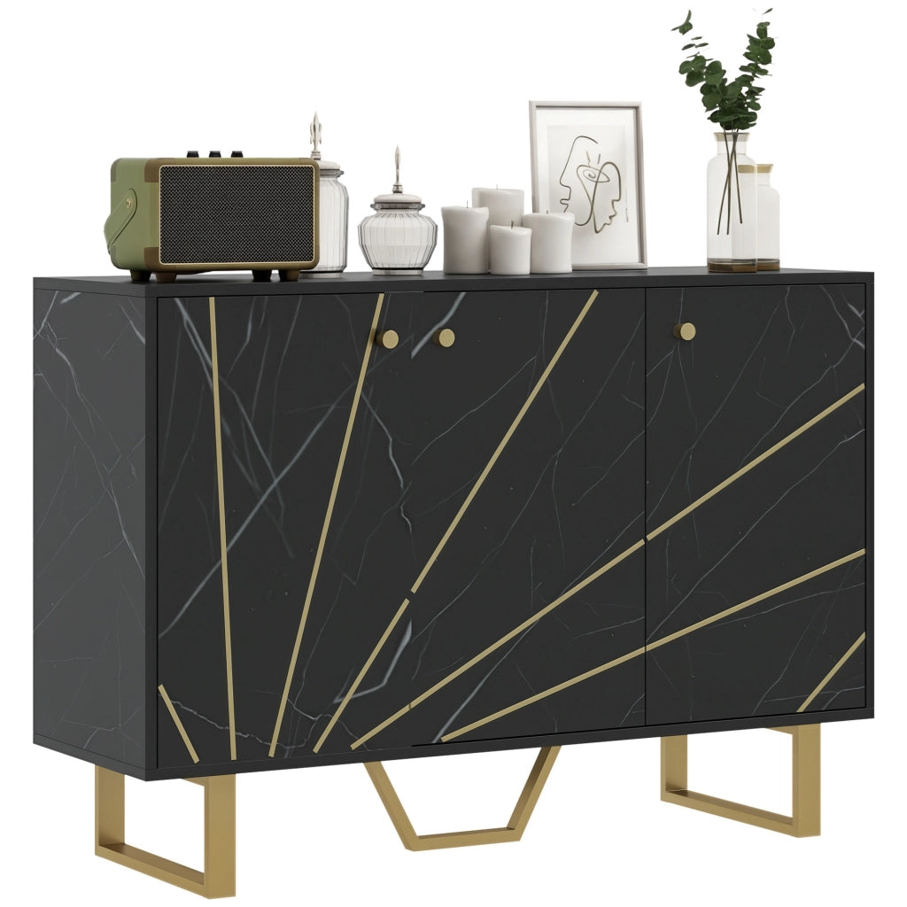 Buffet con 2 ante 3 porte e ripiano regolabile ¨C Zephmum ¨C Nero effetto marmo con gambe metallo