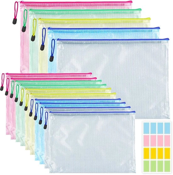 15 confezioni documentali A4 A5, documentali impermeabili con chiusura a righello, nettas trasparenti, sacchetti in plastica per ufficio, documenti, carta, carta da lettera, cosmetici, viaggi