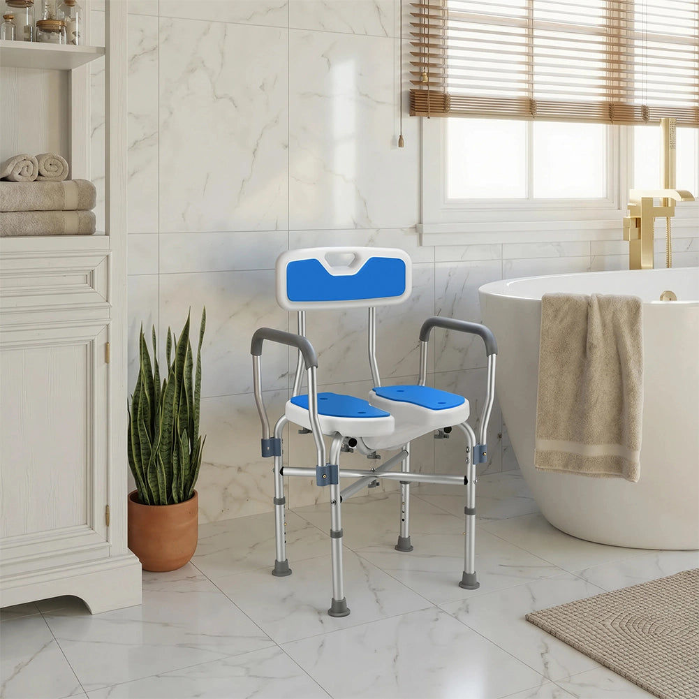 Sedia Sgabello da Doccia WC in Alluminio Altezza Regolabile 83-93 cm per Anziani