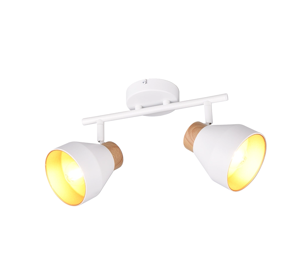 Barra 2 spots, metallo e legno, bianco e oro, L 32 cm, Valentin