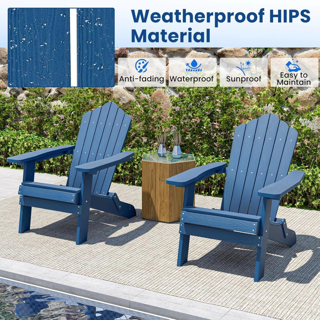 Sedia Adirondack Pieghevole, Sedie da Patio Resistente alle Intemperie con Schienale Ergonomico Inclinato, Braccioli Larghi, Seduta Confortevole, Sedia da Giardino, Cortile, Piscina (Blu)