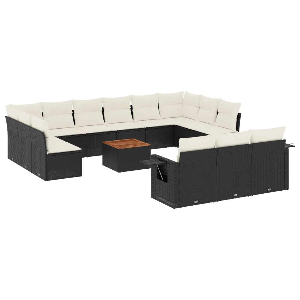 Set Divani da Giardino 14pz con Cuscini in Polyrattan Nero 3224803