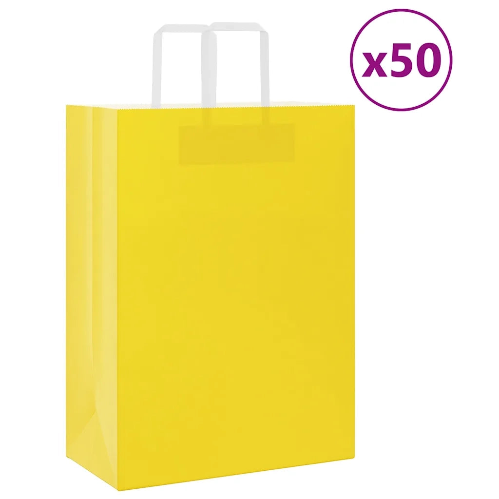 Sacchetti di Carta 50 pz con Manici Gialli 32x17x44 cm