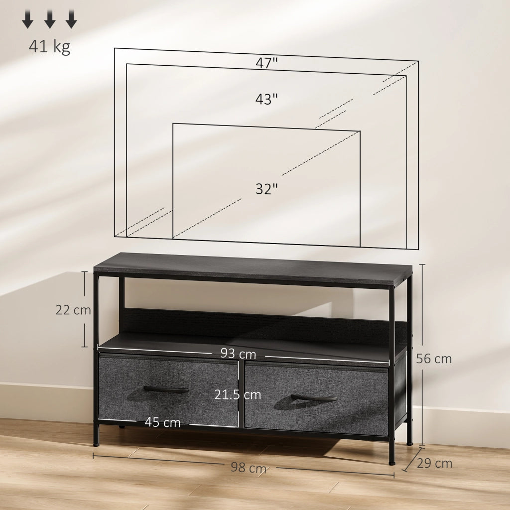 Mobile Porta TV con Cassetti Pieghevoli e Mensola ¨C Zephmum ¨C Nero Tessuto Metallo MDF 98x29x56 cm