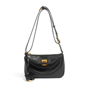 Borsa a tracolla da donna in vera pelle, stile vintage, nera.