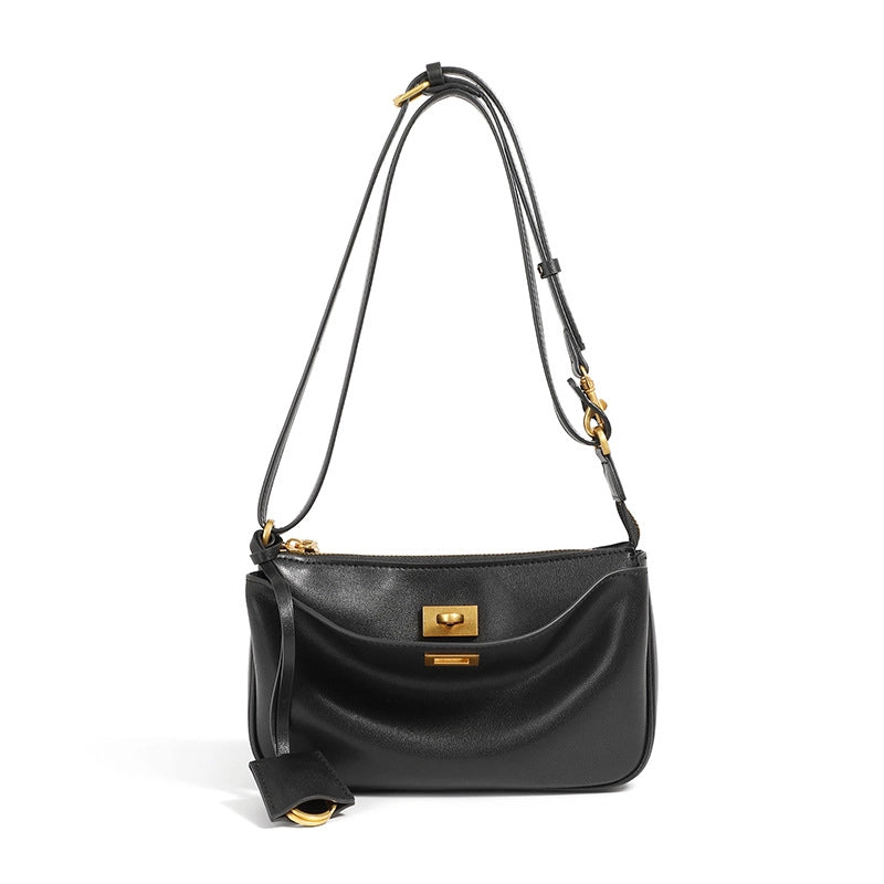 Borsa a tracolla da donna in vera pelle, stile vintage, nera.