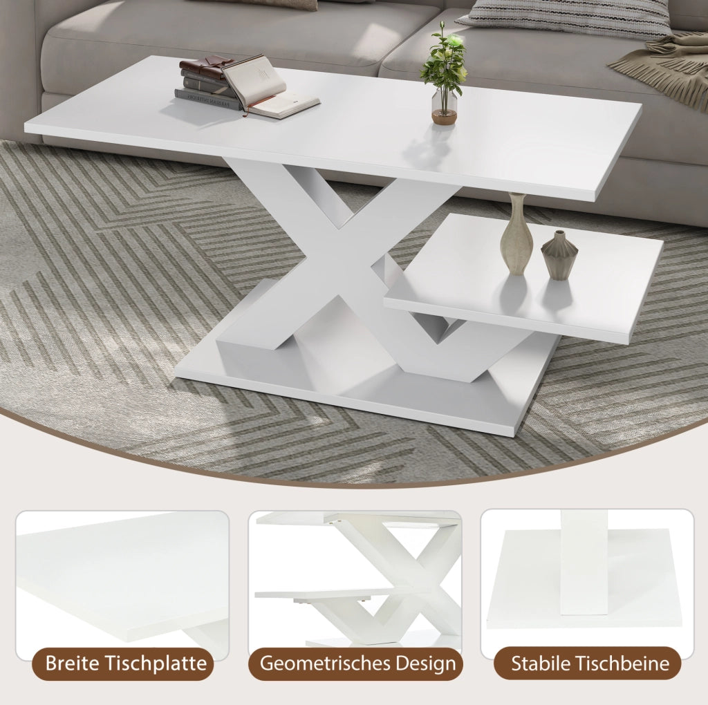 Tavolino da caffè bianco lucido in MDF 100x48x45 cm