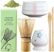 Set di matcha con contenitore in ceramica - tazza di matcha in ceramica - set di pennelli per matcha in bambù - set di pennelli per matcha per la cerimonia del matcha (bianco)