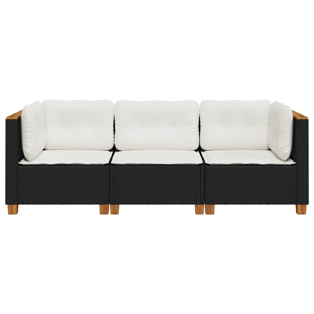 Divano da Giardino a 3 Posti con Cuscini Nero in Polyrattan 365917