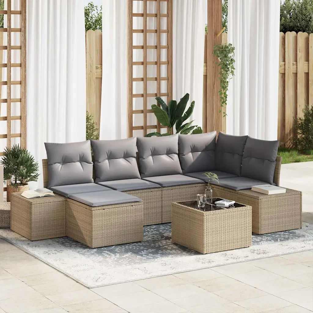 Set Divano da Giardino 6 pcs Beige e Grigio Chiaro polyrattan