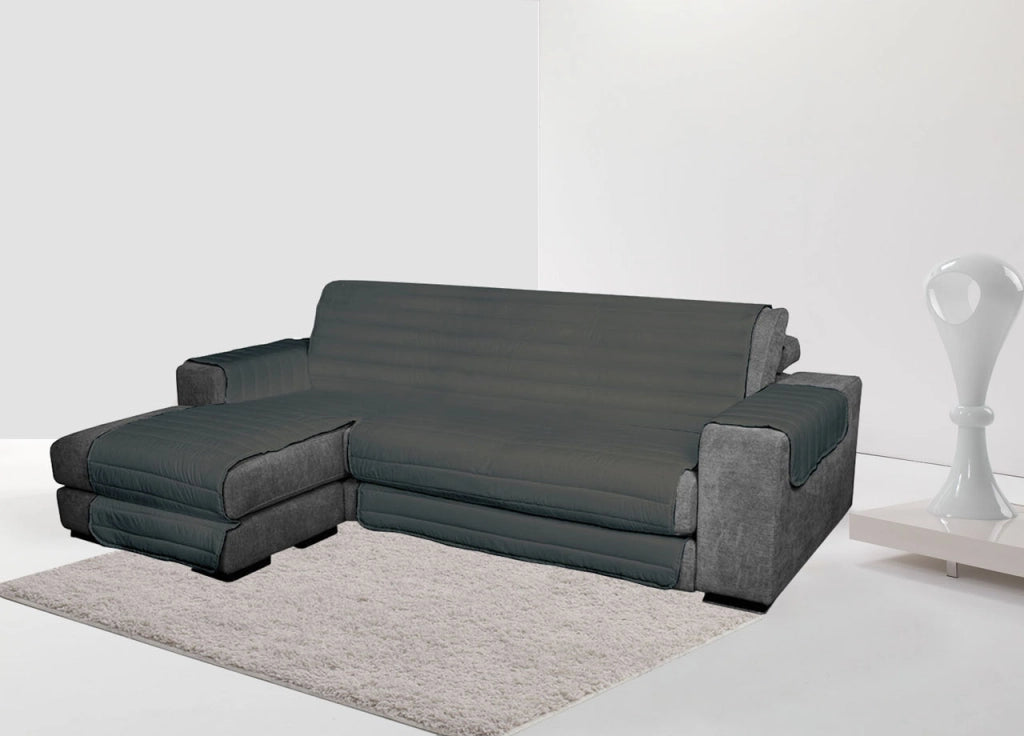 Copridivano Trapuntato Per Divani Con Penisola Modello Simpaty Colore Grigio - 240 cm - Grigio