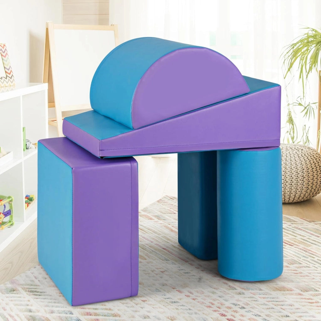 Set di 5 Blocchi con Diverse Forme e Colori, Giocattolo per Arrampicata e Strisciamento, Aiuta i Bambini a Crescere (Blu e viola)