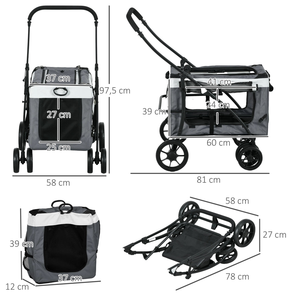 Carrello Pieghevole per Animali ¨C Zephmum ¨C Grigio 81x58x97.5 cm