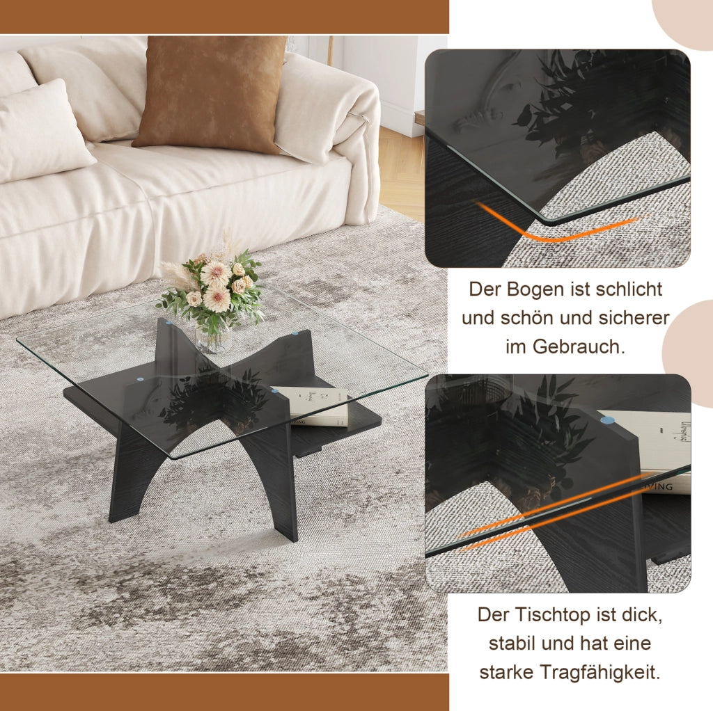 Tavolino da caffè quadrato 80 cm in vetro e MDF nero