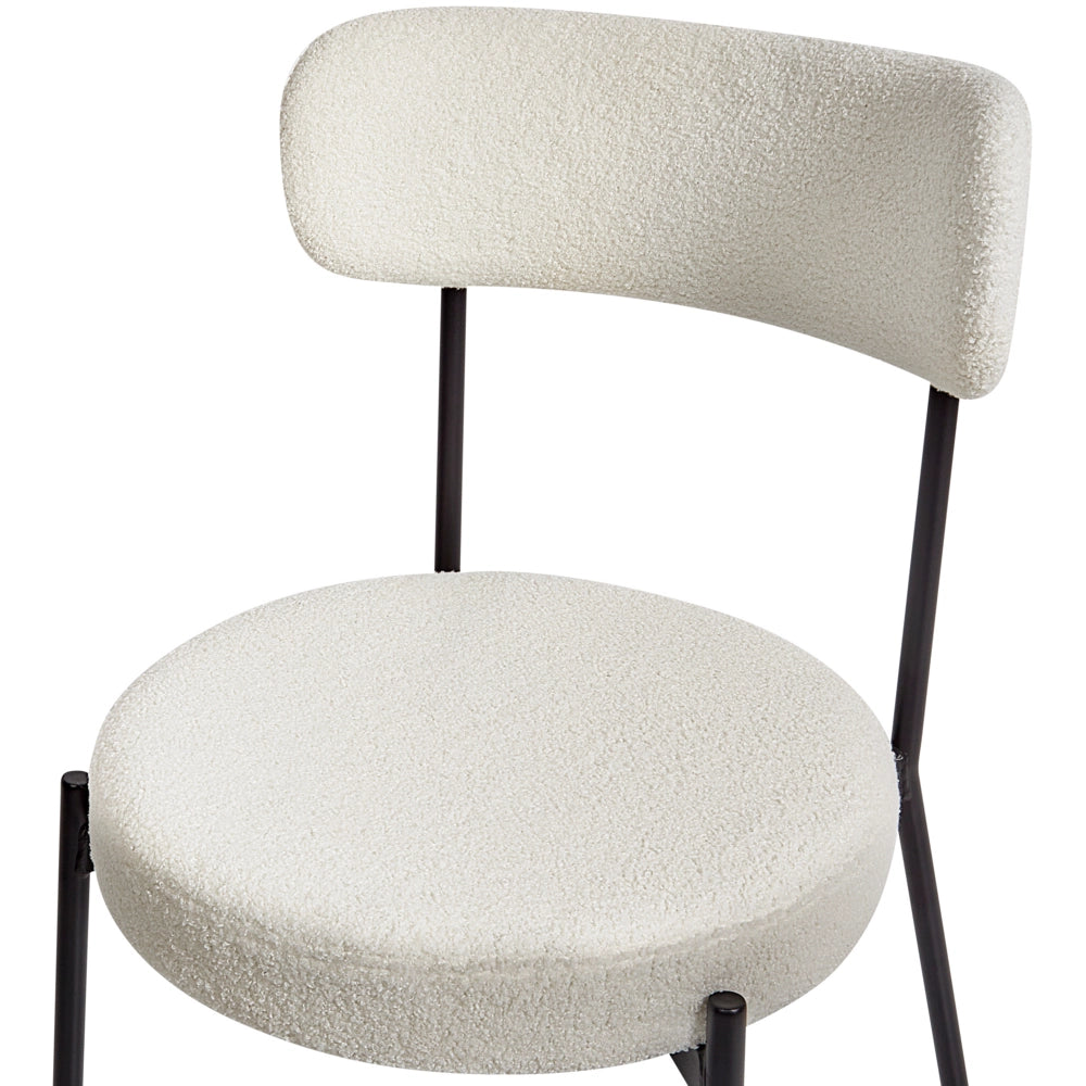 Set di 2 sedie per sala da pranzo Boucle bianco Gambe in acciaio nero Sedute per sala da pranzo di design moderno