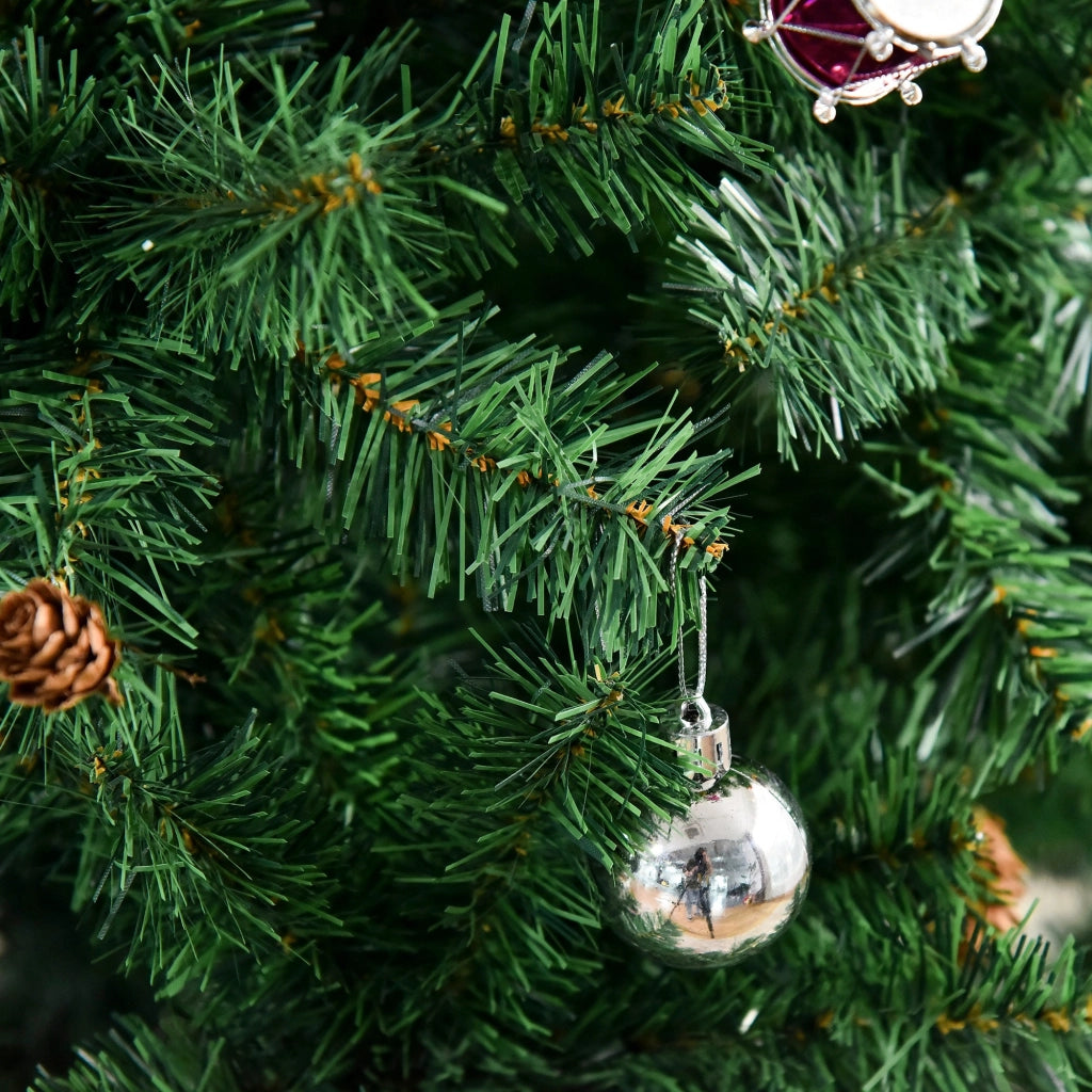 Albero di Natale Artificiale 180 cm Palline e Decorazioni in PVC Ferro