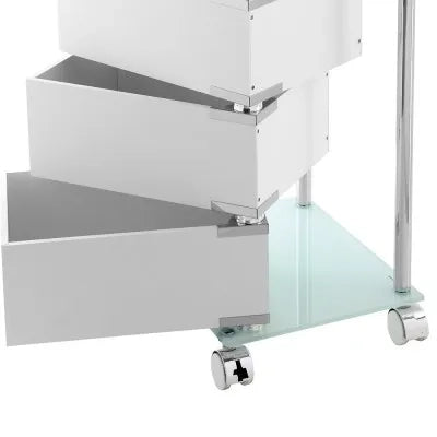 Carrello bagno trasportabile in acciaio cromato con 5 cassetti girevoli