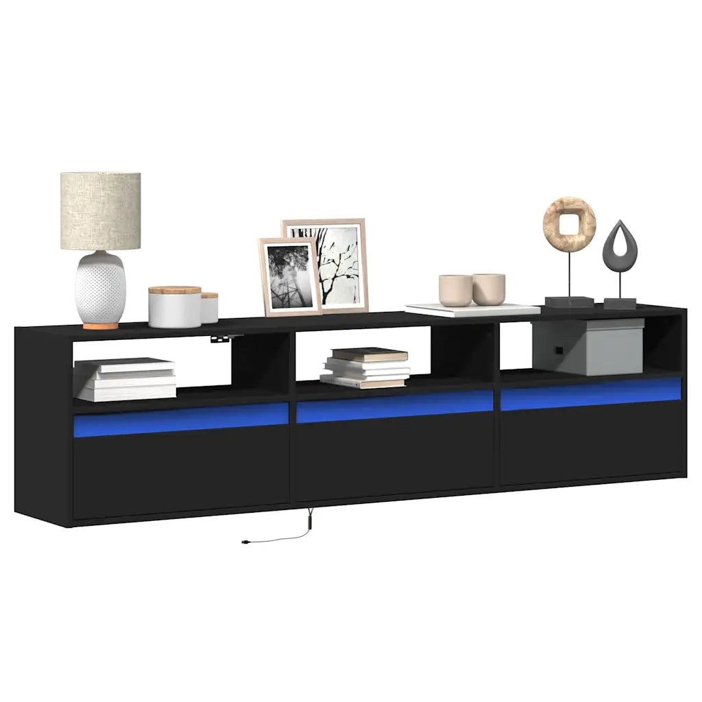 Mobile TV a parete con LED-Credenza per TV sospesa Nero 180x31x45 cm