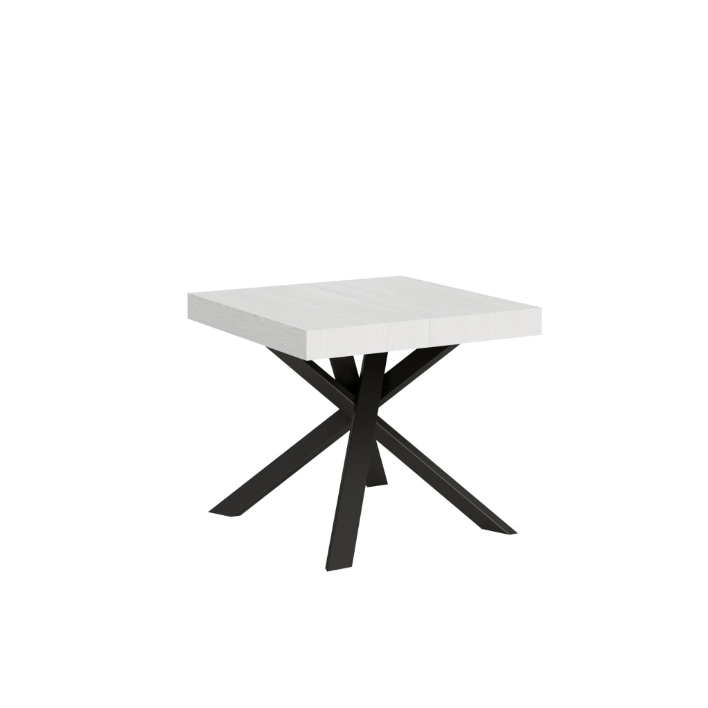 Tavolo allungabile 90x90/194 cm Clerko Bianco Frassino gambe Antracite