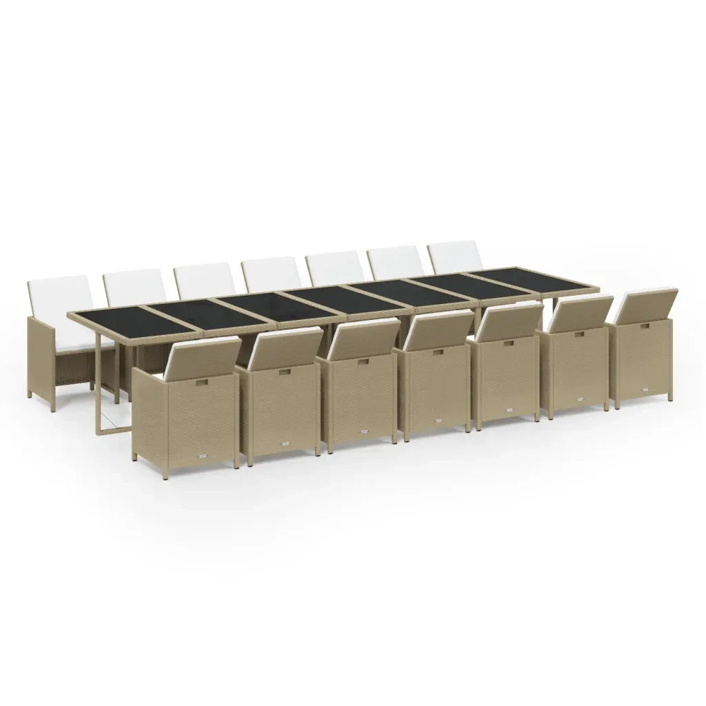 Set da Pranzo per Giardino 15pz con Cuscini in Polyrattan Beige cod mxl 35998
