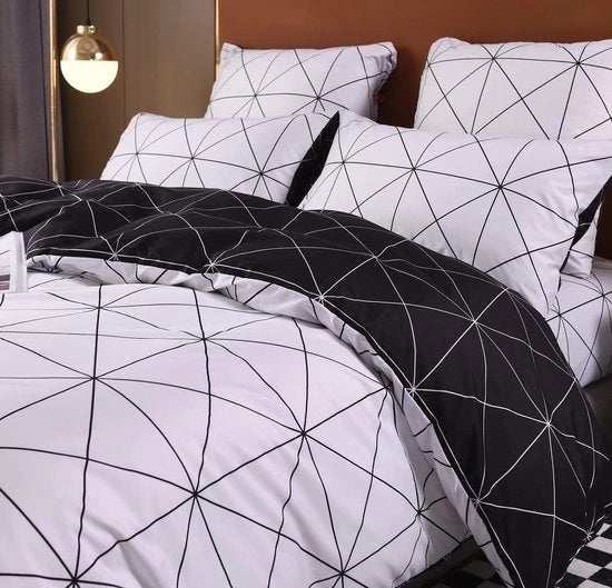 Coperta letto a quadri, 135 x 200 cm, 4 pezzi, a quadri, microfibra, grigio, coperta letto a quadri, a quadri, strisce, disegno a riquadri geometrici, due facce, coperta letto a quadri, 135 x 200 cm + 2 cuscini, 2 copertine di cuscino