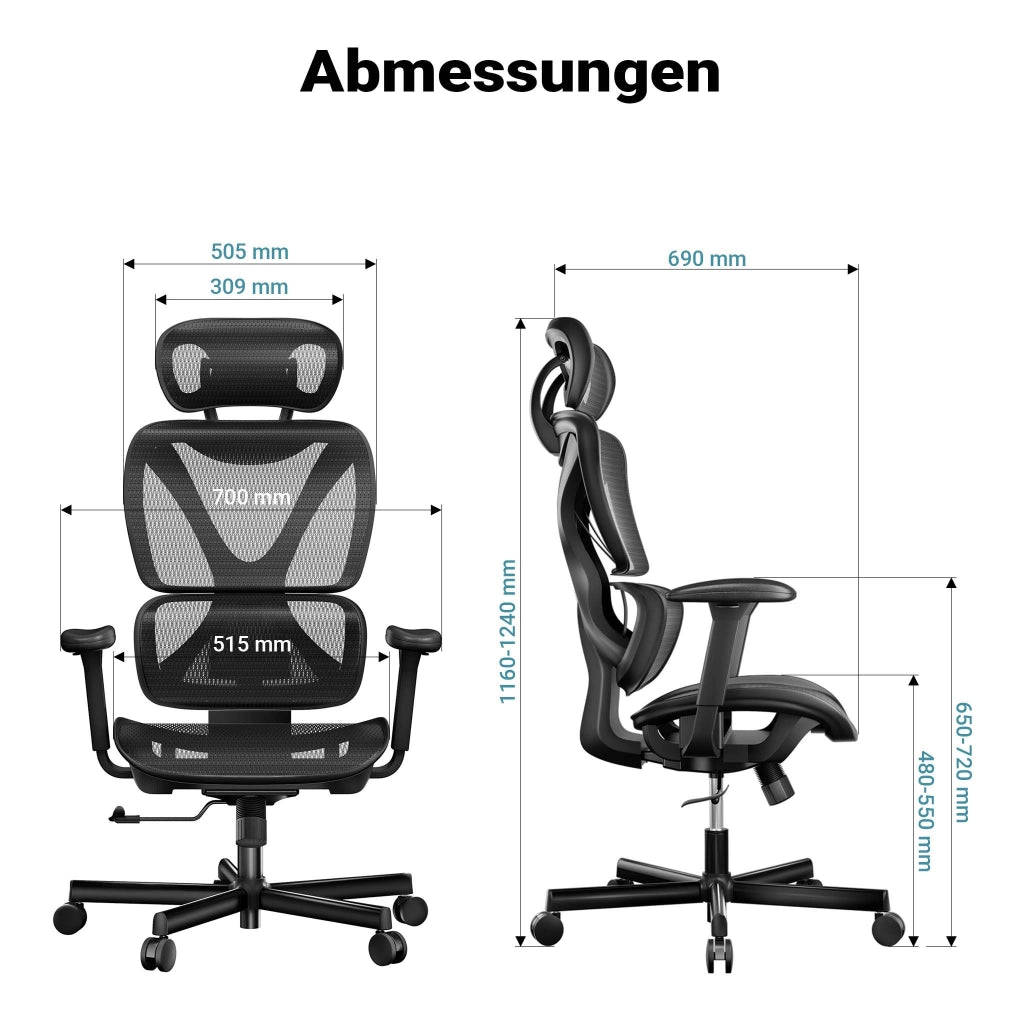 Sedia da ufficio ergonomica con regolazione di poggiatesta, braccioli e schienale, max 150 kg