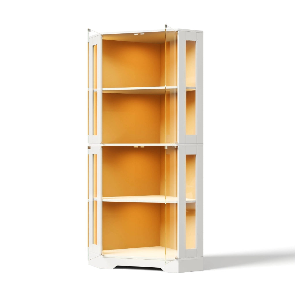 Credenza alta in MDF e vetro con LED RGB, 40x40x165 cm, vetrina con 4 ante e ripiani regolabili